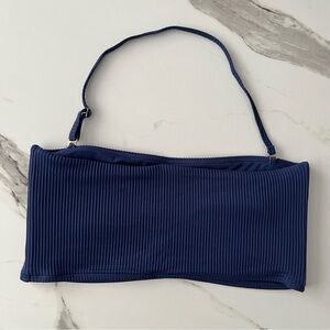 Monday Swimwear (L) Bora Bora Tube Bikini Top Navy Blue Ribbed Gold